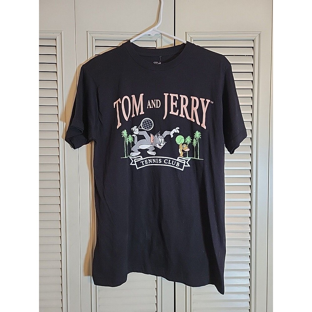 Tom & Jerry Shirt Women Medium Black Casual T Shirt "Tennis Club" NWT